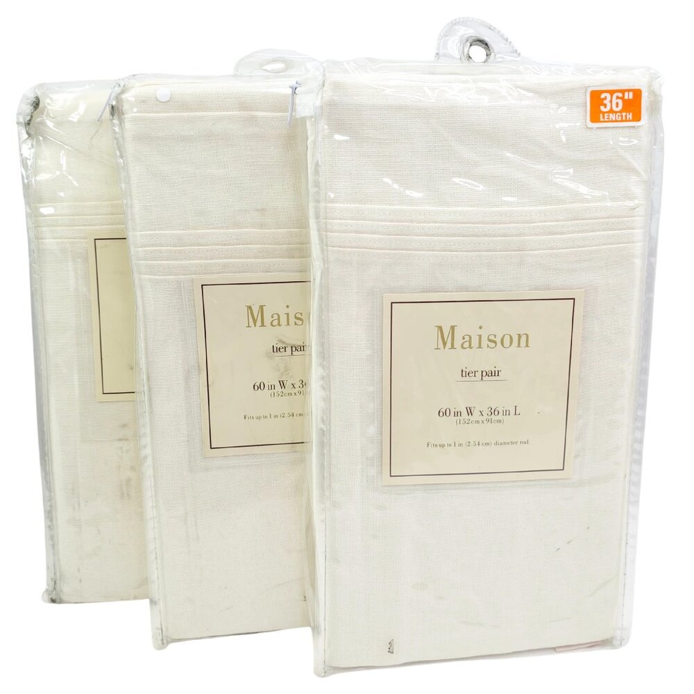Maison White Chateau Tier Pair Curtains (Set of 3)